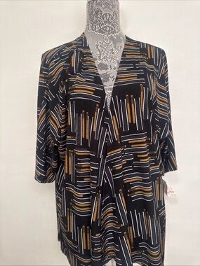 ROE Black Cardigan with Gold and White Stripes